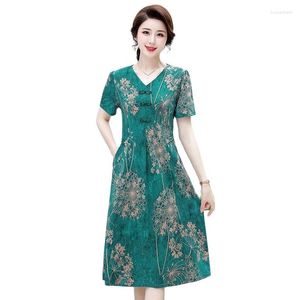 Robes décontractées 2023 été femmes longue robe grande taille maman imprimer Qipao Vestido à la mode vieille dame élégant CheonGsam ample