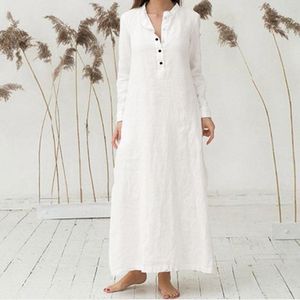 Casual jurken 2023 Zomer vrouwen Boho katoen linnen maxi jurk dame feestavond losse zonsondergang dames v nek lange kledingvestido