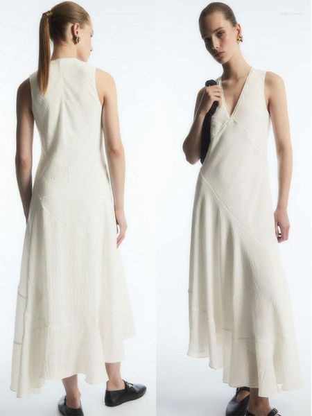 Robes décontractées 2023 été vêtements pour femmes haute qualité navettage Version Standard Simple col en v épissage robe asymétrique