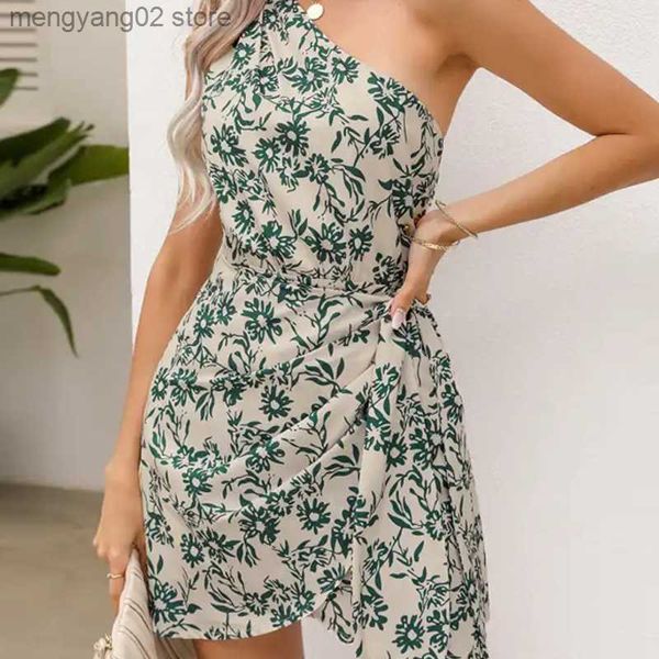 Vestidos casuales 2023 verano estilo de mujer desplazamiento hombro oblicuo pierna ancha moda Casual nuevo vestido T230524
