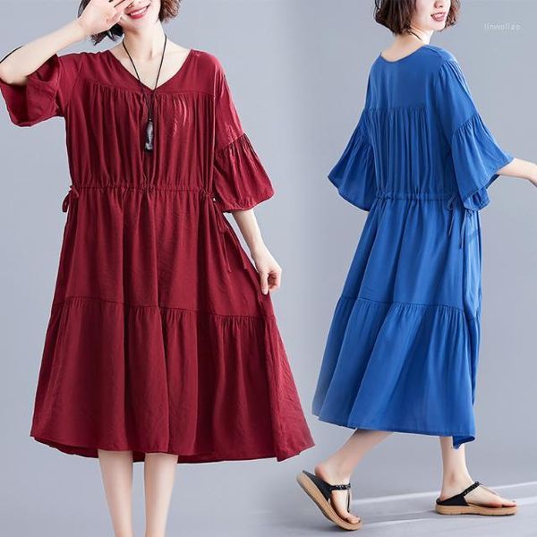Vestidos casuales 2023 verano mujeres sólido capas pastel Patchwork mujer estilo coreano 100 kg desgaste plisado Vestidos T67
