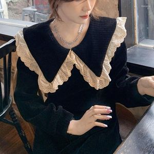Casual jurken 2023 Winter Velvet Midi Dress Women Party Long Sleeve Vintage One Piece Korean Fashion Black Y2K Kawaii Clothing