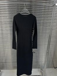 Vestidos casuais 2023 mulheres moda manga comprida em torno do pescoço lateral fenda vestido de cordão 1020