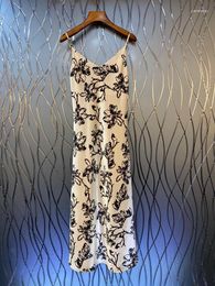Robes décontractées 2023 femmes mode sans manches col en v encre impression coupe ajustée jarretelle jupe longue robe élégante 0615
