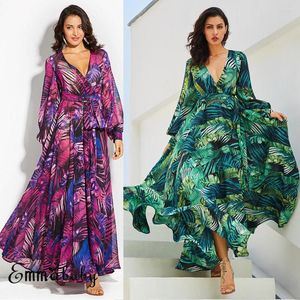 Robes décontractées 2023 femmes imprimé fleuri longue Maxi robe été plage grande taille vacances vert