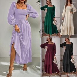 Casual jurken 2023 vrouwen Halloween -jurk lente zomer elegante vierkante kraag lange mouw vintage feest zonsondergang robe Vestidos