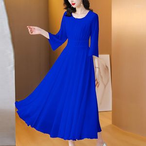 Casual Jurken 2023 Vrouwen Kantoor Dames Plus Size Zonnejurk Zomer Elegante Slanke Blauwe Feestvakantie Kleding Lange Hoogwaardige Chiffon