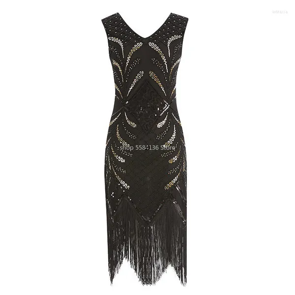 Robes décontractées 2023 femmes Robe de soirée Robe Femme 1920 s Great Gatsby clapet Sequin frange Midi Vestido été Art déco rétro dame