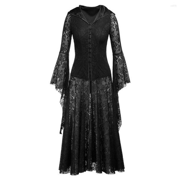 Vestidos casuales 2023 Mujeres Fiesta Hilo de encaje Cremallera sólida Mangas largas Vintage Vestido medieval Disfraces de Halloween Vestidos