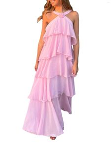 Casual Jurken 2023 Dames Elegante Gelaagde Ruffle Mouwloze Jurk Chiffon Effen Kleur Beach Club Streetwear