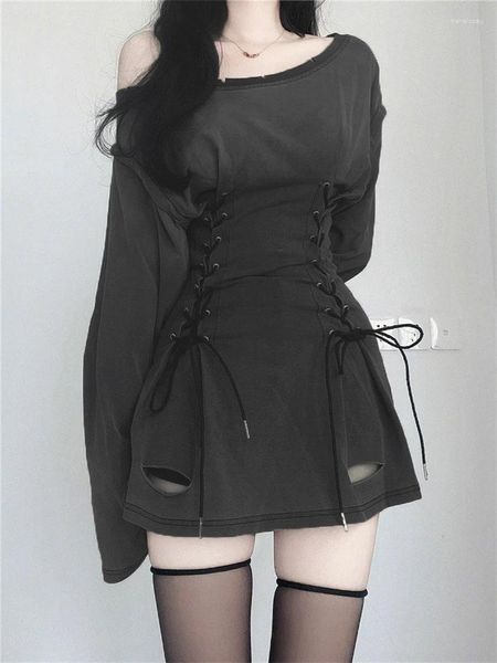 Robes décontractées 2023 femmes Goth Corset robe été Harajuku moulante dames Mini sweats à capuche Fairycore Grunge Slim Vestidos Streetwear