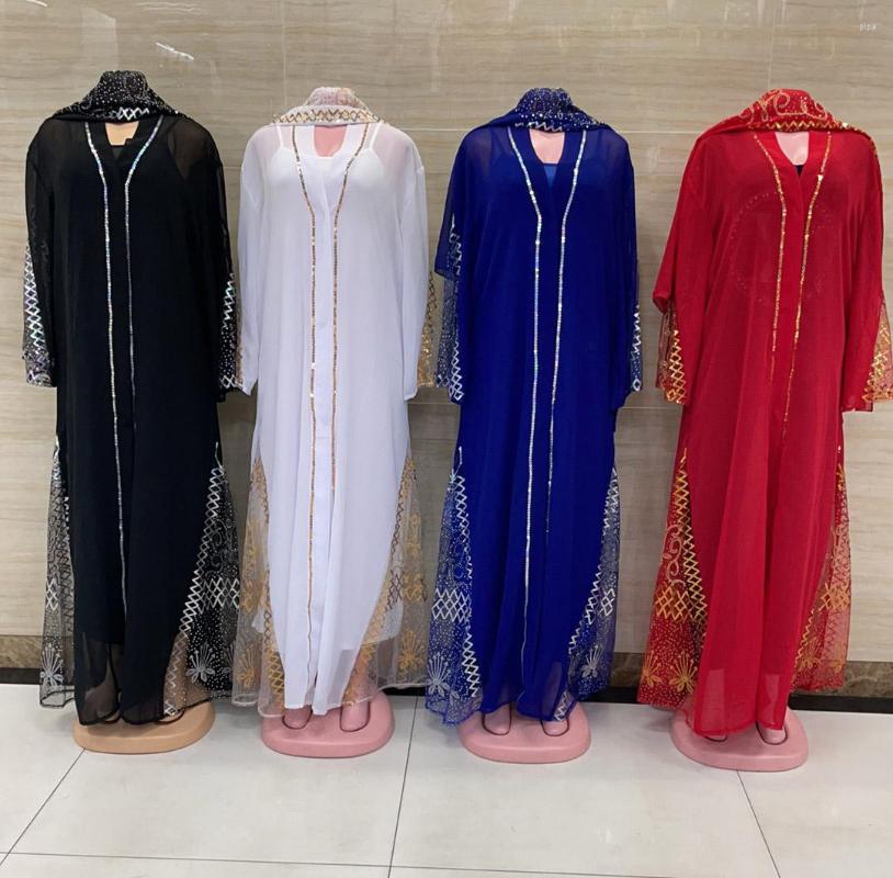 Robes décontractées 2023 femmes taille unique Robe en mousseline de soie africaine traditionnelle caftan Robe élégante fête de mariage Ramadan dubaï ouvert