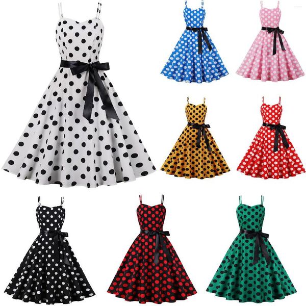 Robes décontractées 2023 Femmes Summer Polka Dot Imprimer Robe Femme Sexy Party Vintage Robe Pin Up 50S 60S Rockabilly Rétro Blanc VD3317