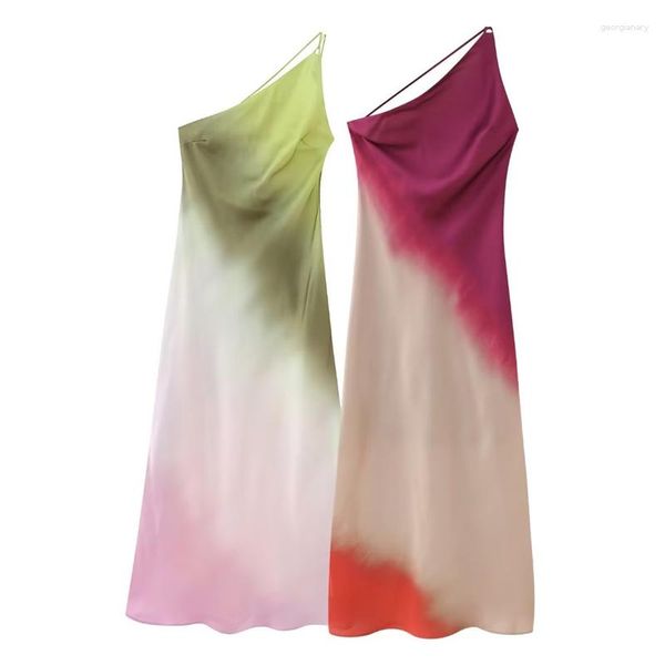 Vestidos casuales 2023 Mujeres Tie Dyed Asimétrico Sexy High Street Dress Summer Fashion Holiday Style Open Back Lace Up