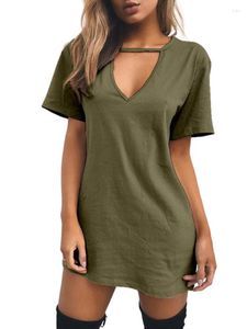 Casual jurken 2023 vrouwen t-shirt mini jurk choker v-neck zomer lange korte mouw sexy halter boho strand vestidos herfst