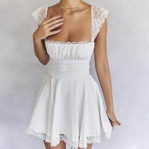 Robes décontractées 2023 Femme Summer en dentelle carrée suspense mince robe française blanche sans dos pour femmes