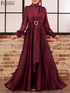 Casual jurken 2023 Zanzea Fashion Abaya Dubai Maxi -jurk met lange mouwen Elegante lente moslimjurk vrouwen satijnen vast gewaad femme islam kleding x0625