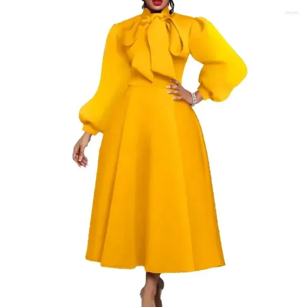 Robes décontractées 2024 africain pour femmes manches longues jaunes rouge violet blanc robe de soirée