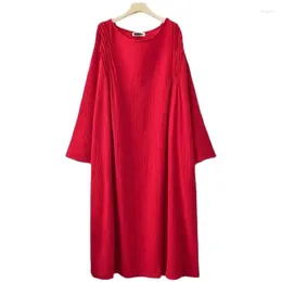 Robes décontractées 2024 Automne Printemps Longue Maxi Robe Vintage Coton Lin Manches Vacances Robes Robe