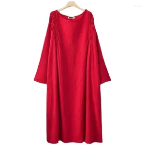 Robes décontractées 2024 Automne Printemps Longue Maxi Robe Vintage Coton Lin Manches Vacances Robes Robe