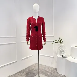 Vestidos informales 2024 COLECCIÓN DE INVIERNO DE AUTORMA Alta calidad Elegante Sweater Red Knited Mini Dress for Women