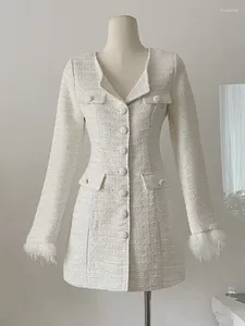 Robes décontractées 2024 Automne Hiver Femmes Longue Veste Manteau Mini Soirée Dames Vêtements D'extérieur Cortos Robes Para Mujer Chaquetas