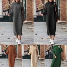 Robes décontractées 2024 Automne Hiver Vêtements pour femmes Longue robe pull ample sur le genou col roulé base de tricot