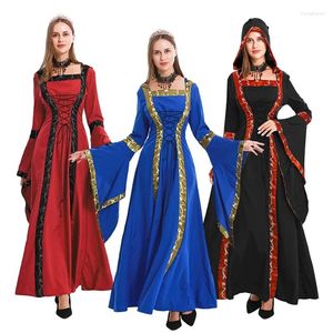 Robes décontractées 2024 Automne Hiver Vêtements pour femmes Halloween Robe à capuche Rétro Médiéval Lace Up Stage Performance Expansion Jupe