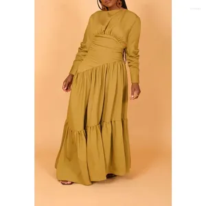 Robes décontractées 2024 Vêtements pour femmes automne couleur solide en nylon tissu à manches longues rides en vrac robe ourlet