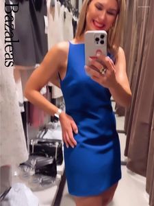 Robes décontractées 2024 Bazaleas Elegant Bleu pour femmes Store de vêtements sexy mince mini robe officielle
