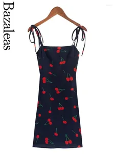Casual jurken 2024 Bazaleas sexy aanpassen spaghetti riemen zomerjurk schattige kersenprint marine mini elegante dames