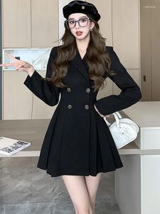 Robes décontractées 2024 Black Elegant High Taist A-Line Suit Robe Femme Bureau Lady Short Autumn hiver coréen Vintage Bodycon