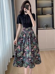 Vestidos casuales 2024 Negro Patchwork Floral Long Dress Mujeres Vintage Luxury Party Summer Summer Coreano Elegante Prom PROM