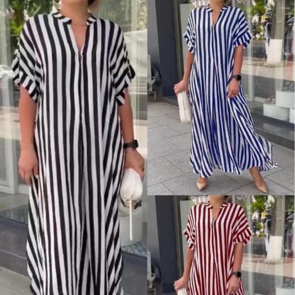 Robes décontractées 2024 Bohemian Holiday Sundress Summer Elegant Maxi Robe Femme Chic Striped Robe Longue Beach Party Sans manches