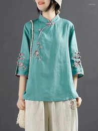 Casual jurken 2024 Chinese stijl katoenen shirt dames lente/zomer staande kraagplaat knop schuine schuine