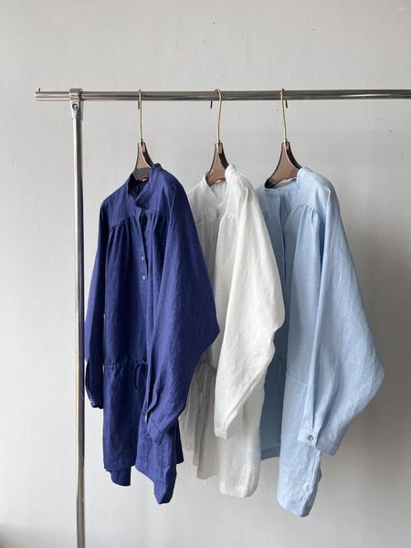Robes décontractées 2024 Robe chemise en lin pour début d'automne C'est vraiment bien ! Haut du corps importé et confortable