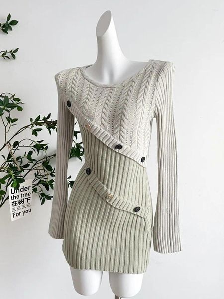 Vestidos informales 2024 Diseño francés de primavera temprano tejido de manga larga para mujeres Moda coreana Pequeña fragante fragante Sweater Sweater Vestido