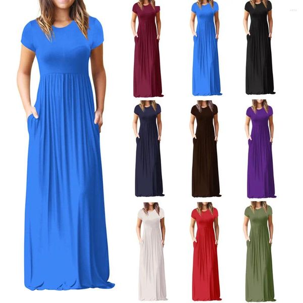 Vestidos casuales 2024 elegante vestido largo de verano mujeres de manga corta maxi damas fiesta femenina bata femme verde rojo