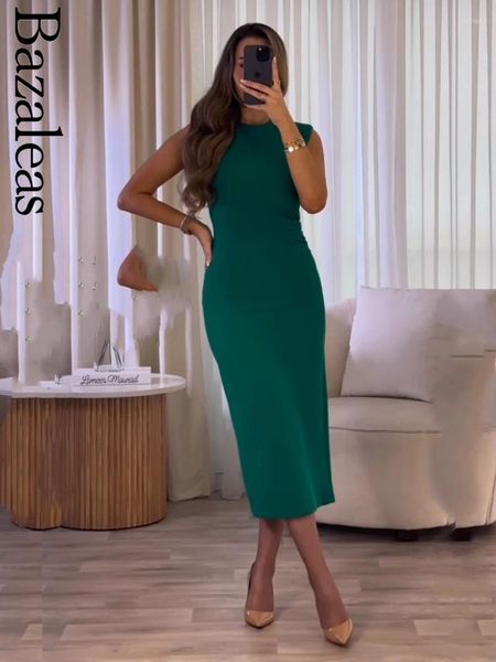 Robes décontractées 2024 Élégant bched officiel sans manches midi femmes Summer Party Stote Green Bodycon Robe