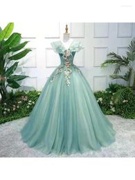 Robes décontractées 2024 Fashion Green Quinceanera Robe Elegant V-Neck Part Prom Ball Ball Sans manches