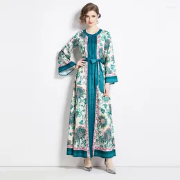 Robes décontractées 2024 Fashion Lemon Tree Holiday Robe Cold de support pour femmes à manches fleuries à imprimé floral en dentelle de ceinture