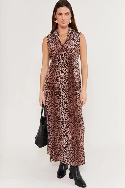 Vestidos casuales 2024 Moda RIXO Vestido Diseñador de alta calidad Hecho a mano Estampado de leopardo largo con un hilo y