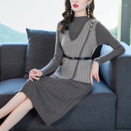 Vestidos informales 2024 Vestido de punto de moda Femenina de otoño/invierno Cachemira Vintage Cachemería Corea Corea suelta Sweater plisado plisado