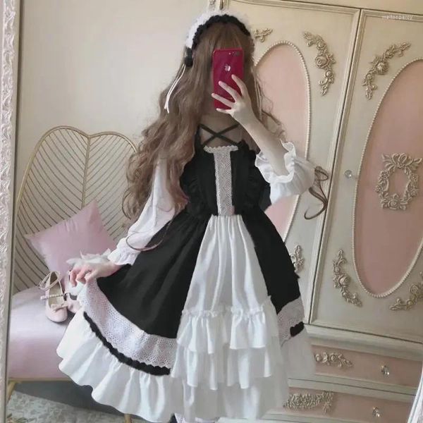 Vestidos casuales 2024 japonés loli lolita falda op pequeño vestido lindo colegiala hada gótica mujeres kawaii y151