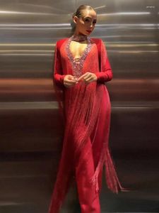 Vestidos informales 2024 Vestido de vendaje con franja delgada roja con cuello en V