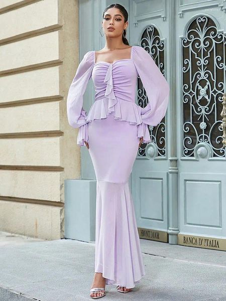 Robes décontractées 2024 Sexy Femme Light Purple transpare longue robe lande sans bracele
