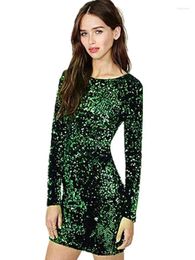 Robes décontractées 2024 Sexy Femmes Robe à paillettes O Cou 3/4 Manches Paillette Moulante Plunge Back Soirée Mini Robe Lentejuelas