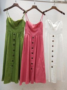 Casual jurken 2024 Solid wit groen roze strapless zomer midi sexy linnen vrouwen kleding hoge kwaliteit