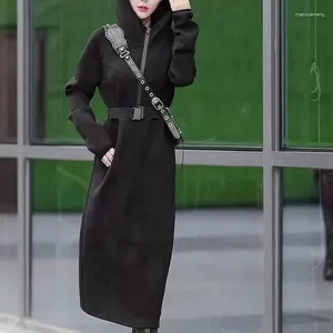 Robes décontractées 2024 printemps et automne mode édition coréenne pull à capuche pull à fermeture à glissière style occidental jupe polyvalente taille minceur
