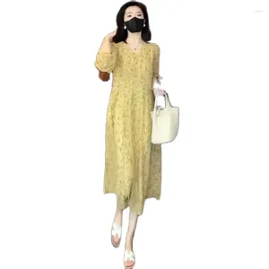 Robes décontractées 2024 printemps robe d'été vêtements pour femmes élégant manches trois-quarts col en v mince Boho Vestdios WV174